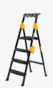 Scala Scaletto in Metallo Mensa Plus Nera + Vano Porta Attrezzi 4 Gradini