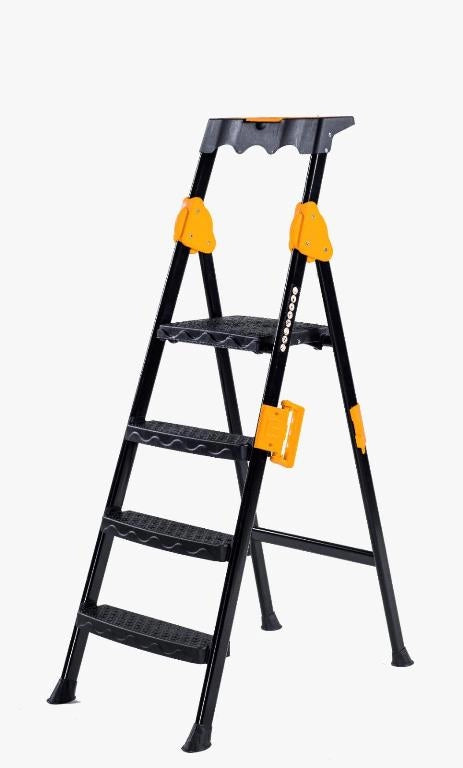 Scala Scaletto in Metallo Mensa Plus Nera + Vano Porta Attrezzi 4 Gradini