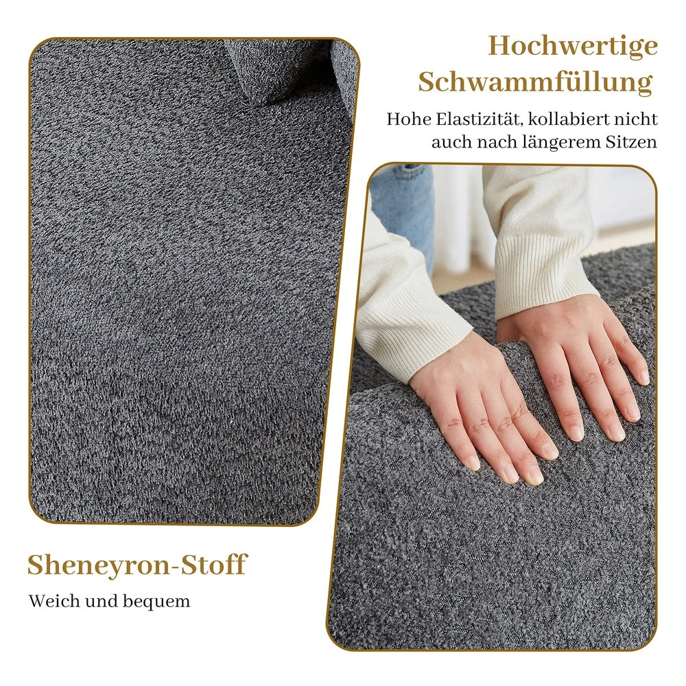 Divano modulare in tessuto Chenille ¨C Minimal ¨C Grigio antracite senza braccioli con 6 cuscini