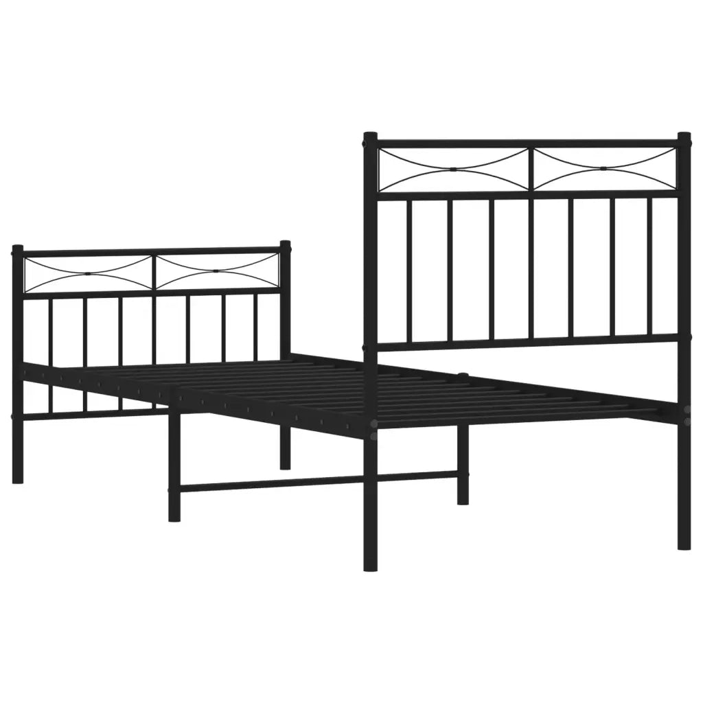 Letto singolo | Letto per adulti | Giroletto con Testiera e Pediera Metallo Nero 80x200 cm