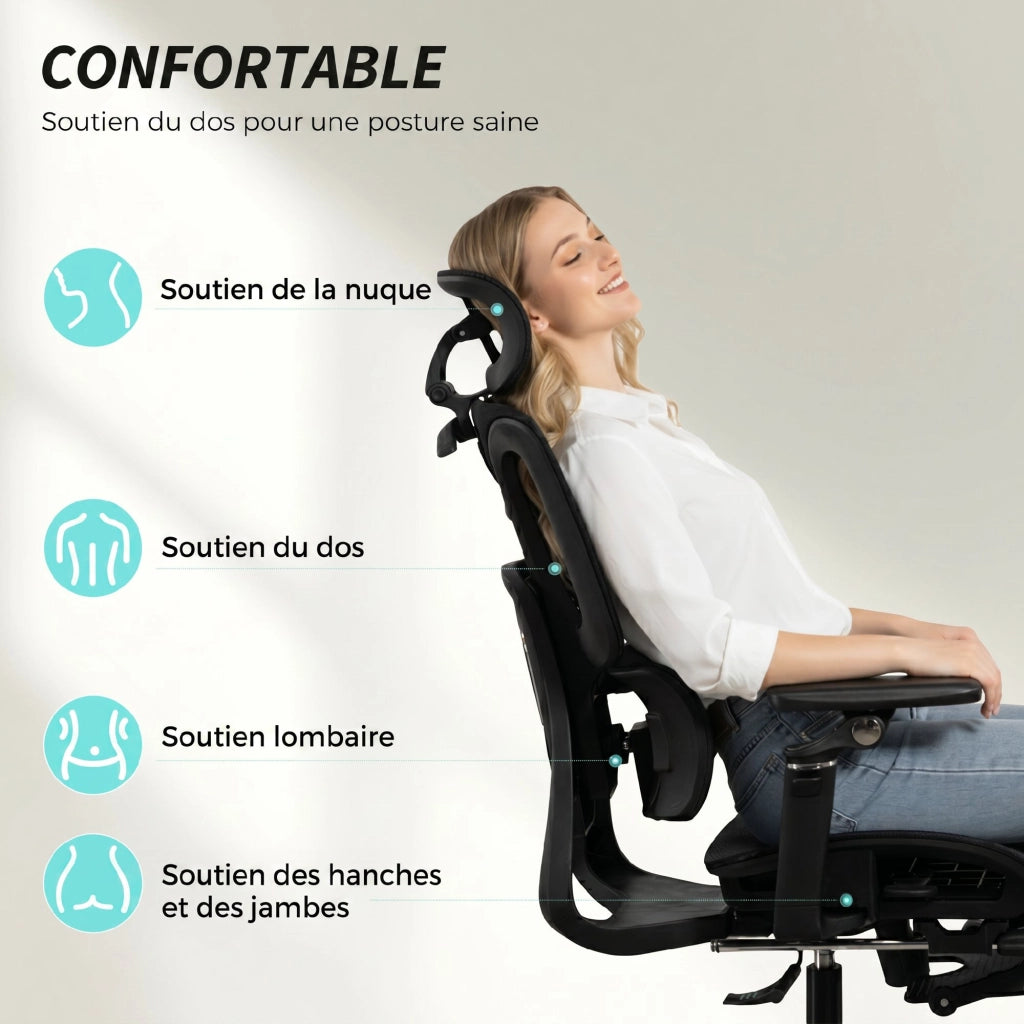 Sedia da Ufficio Ergonomica ¨C Xylo ¨C Braccioli 6D, Poggiatesta e Seduta Regolabili, Nero