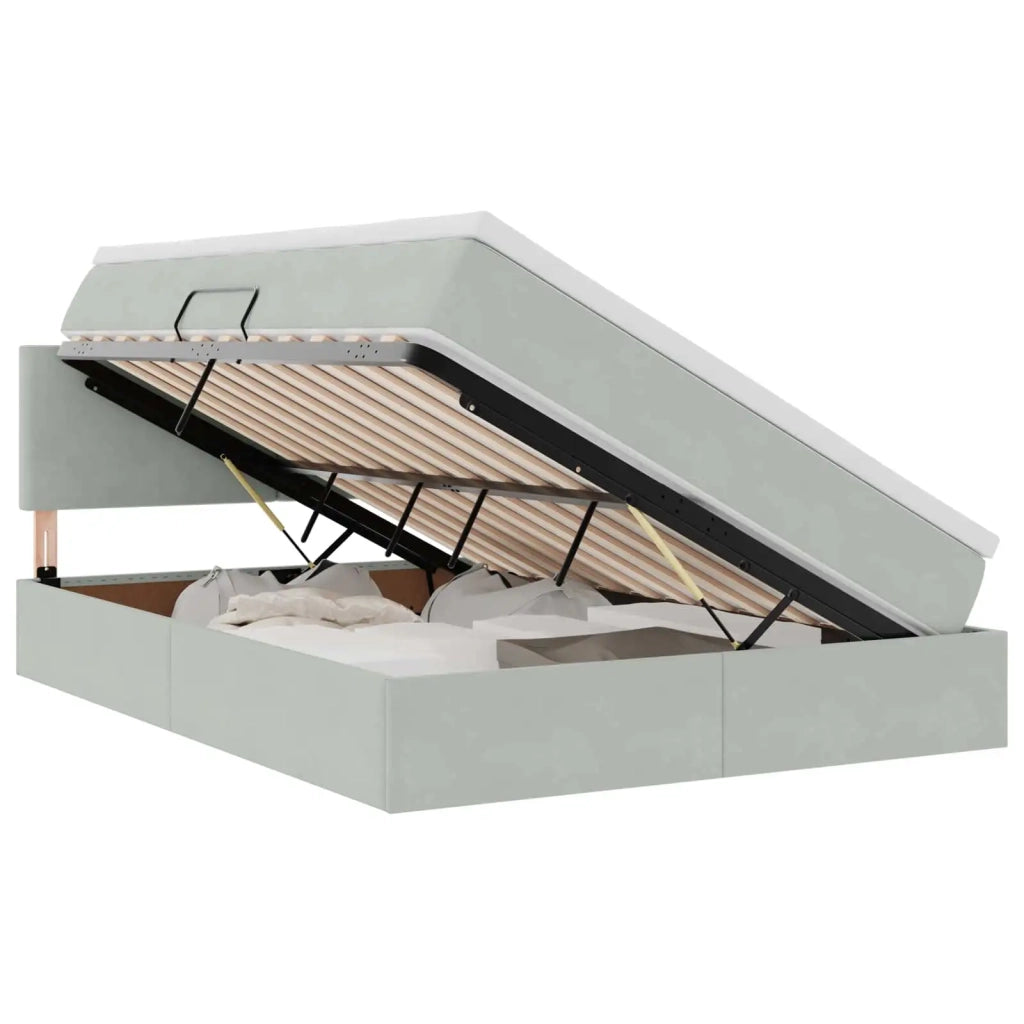 Letto con contenitore e LED Grigio chiaro 140 x 200 cm Velluto 3371337