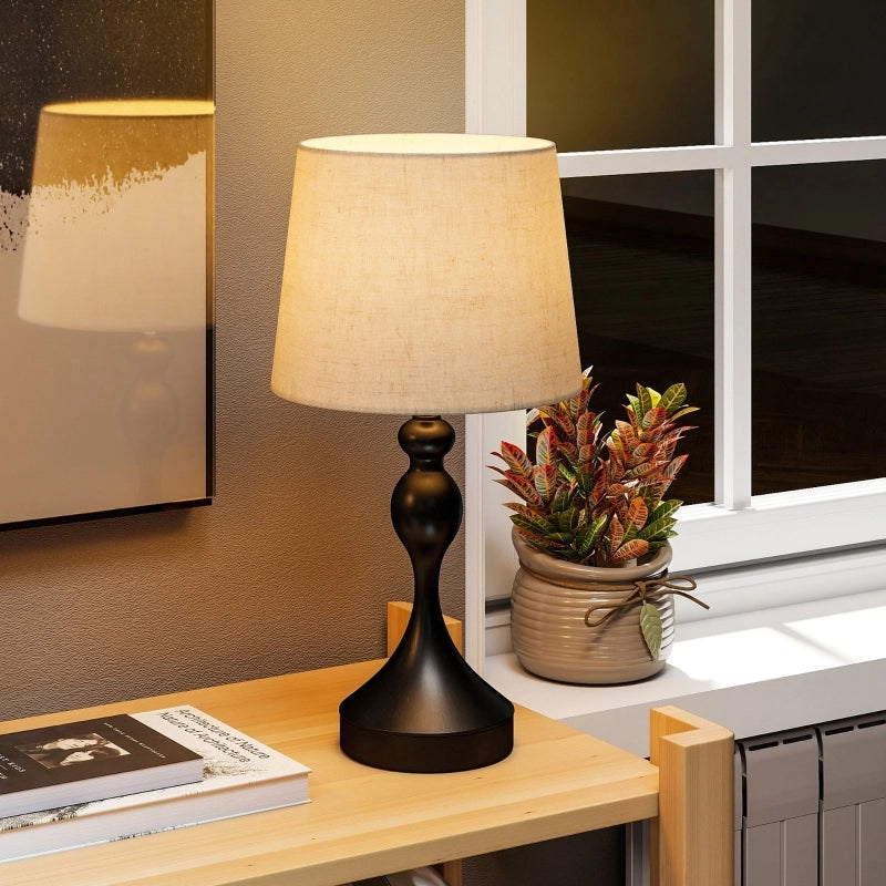 Lampada da tavolo a LED con 3 temperature di colore, lampada da comodino con porte di ricarica USB A+C, paralume in lino, nera