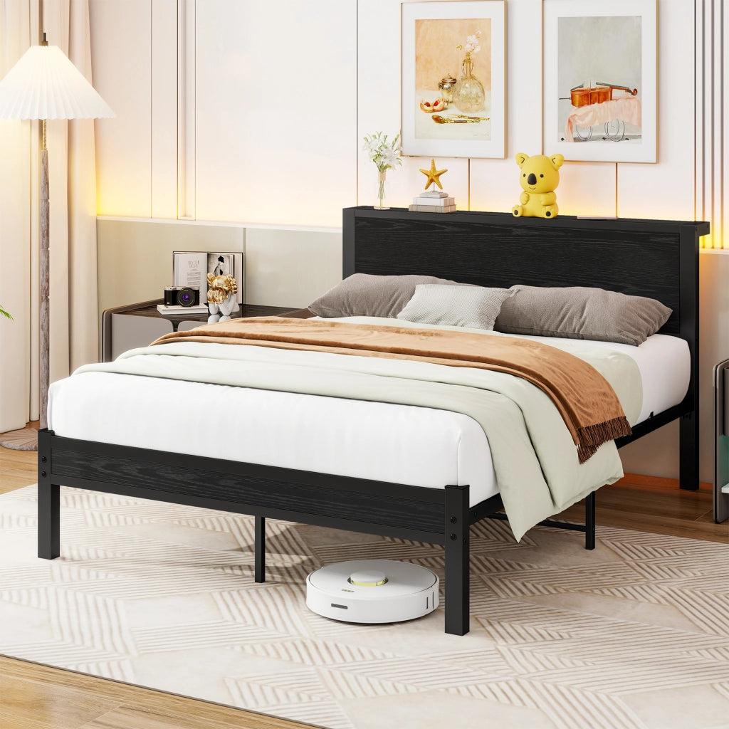 LETTO Singolo 140x200 cm in MDF e Metallo Nero con spazio contenitore