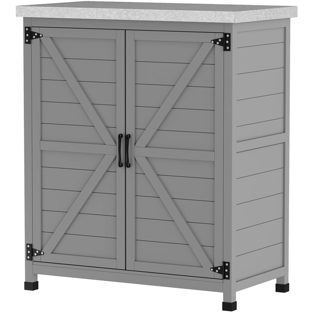 Armadio da Esterno con Ripiano e Banco da Lavoro in Legno e Acciaio. 79x43x92 cm. Grigio