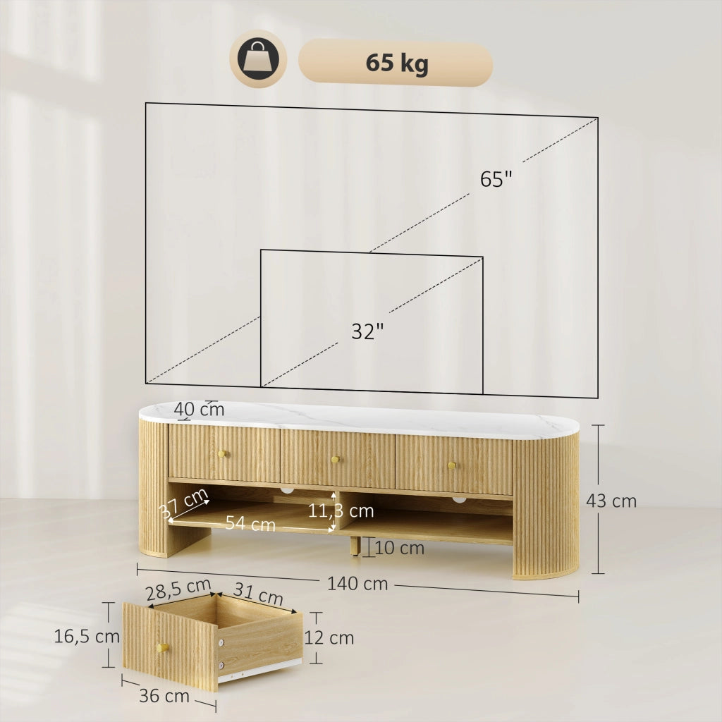 Mobile TV con 3 cassetti ¨C Zephmum ¨C Effetto marmo e legno 140x30x50 cm