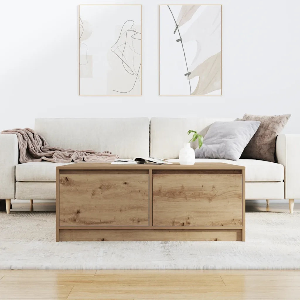 Tavolino Salotto con Cassetti Rovere Artigianale 100x100x40 cm