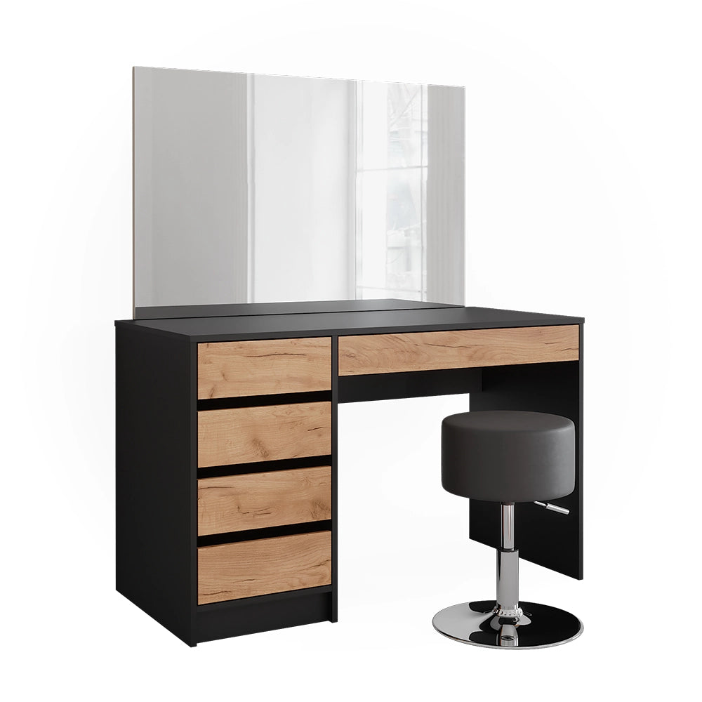 Vicco Tavolino da toilette Antracite/quercia dorata 120 x 75 cm con specchio e sgabello