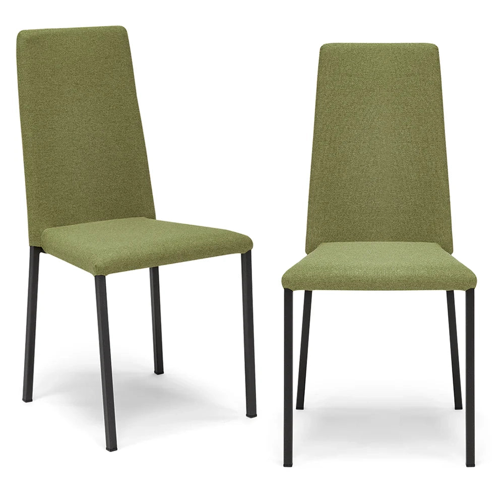 Set 2 sedie imbottita modello BETTY STYLE per interni, design moderno, gambe quadre in metallo, schienale e seduta rivestiti con tessuto morbido al tatto Verde Oliva