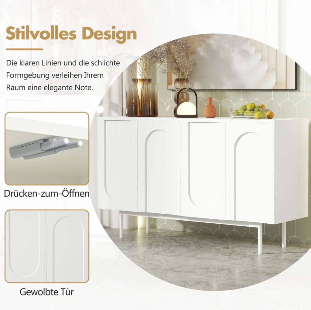 Sideboard moderno bianco con 4 ante; 2 ripiani regolabili; in MDF e metallo; 2 colli