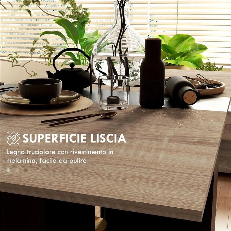 TAVOLO PIEGHEVOLE CONSOLLE PER 4-6 PERSONE CON RUOTE E RIPIANI, 140X75X74CM, ROVERE E NERO