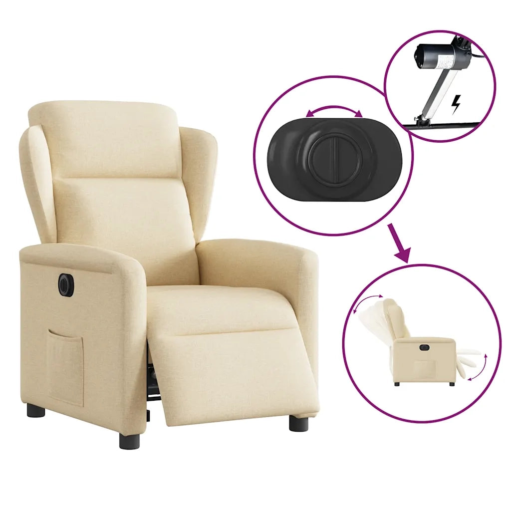 vidaXL Poltrona Elettrica Reclinabile Crema in Tessuto