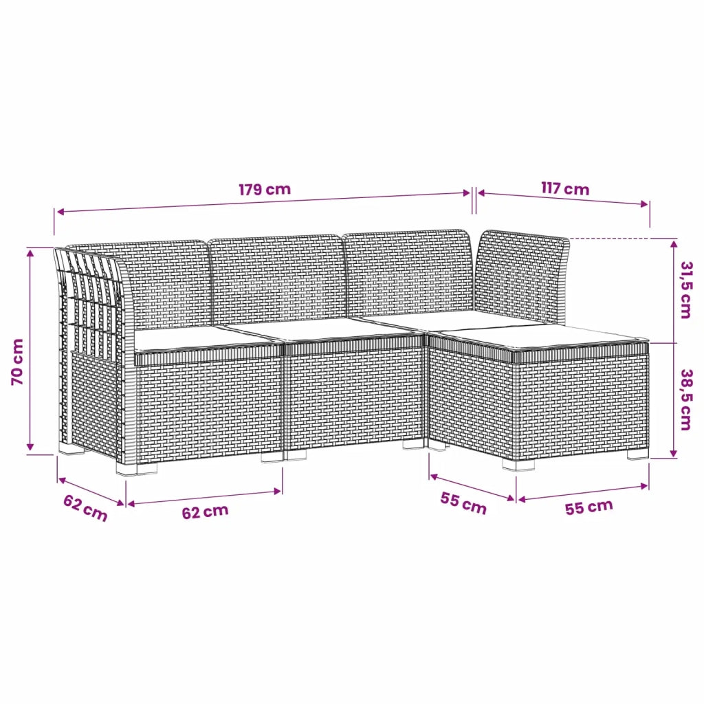 Divano da giardino 4 posti con cuscini aspetto rattan PP 3443939