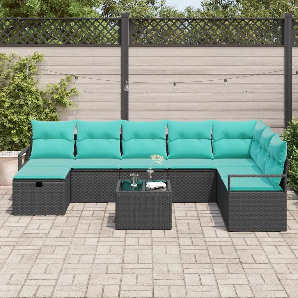 Set di divani con cuscino 9 pcs Nero polyrattan