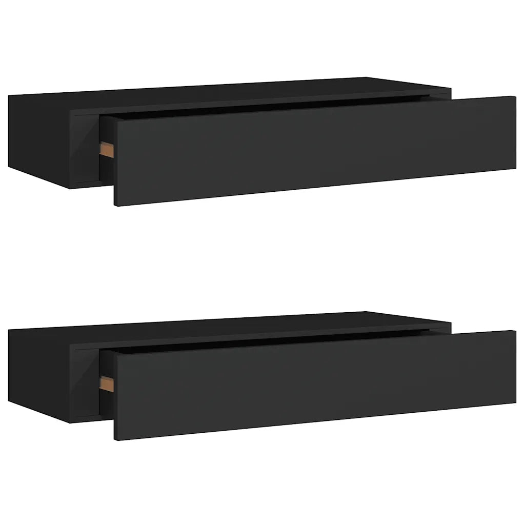 2 pz Scaffali con Cassetti da Parete | Mensola sospesa Neri 60x23,5x10 cm MDF