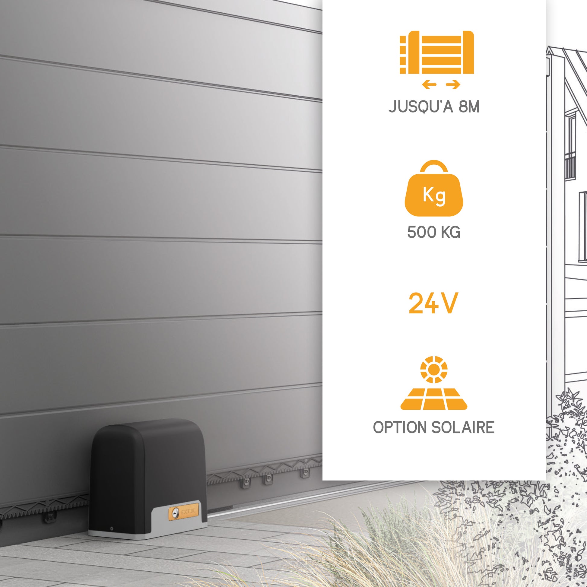 Motore per cancelli scorrevoli Smart EXTEL Umii XC500 - 24V - Ante fino a 8 mt / 500 Kg. EXTEL