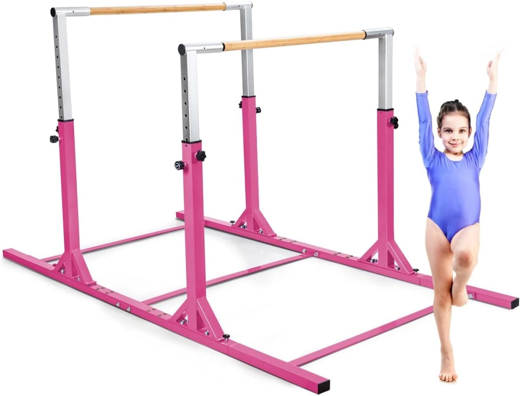 Parallele Doppie per Ginnastica, Sbarre Orizzontali Doppie con Larghezza Regolabile e 11 Altezze, capacità di Carico di 100 kg, Sbarre di Allenamento per Bambini 6-12 Anni