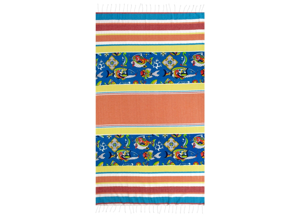 Telo Mare Fouta Per Spiaggia Fantasia Rigata Multicolore Leopard Pesci - Fouta - Costa Rica Pesci
