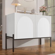Credenza moderna con 2 ante, struttura in metallo e design ad arco, bianca, 100 x 40 x 75 cm