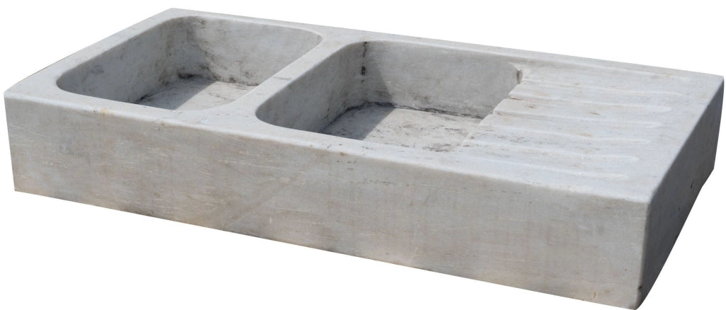 Biscottini Acquaio a due buche in marmo bianco L122xPR61xH20 cm Vasca realizzata Offerta