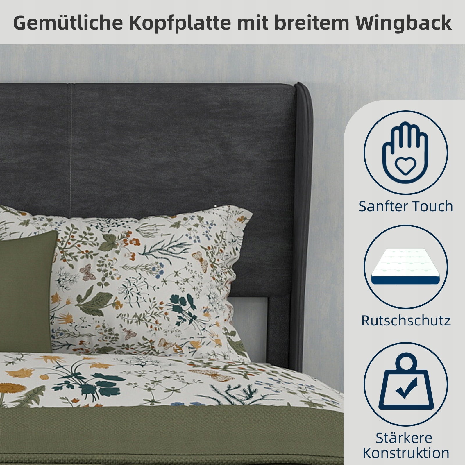 Letto imbottito 140x200 grigio minimalista - Xylo