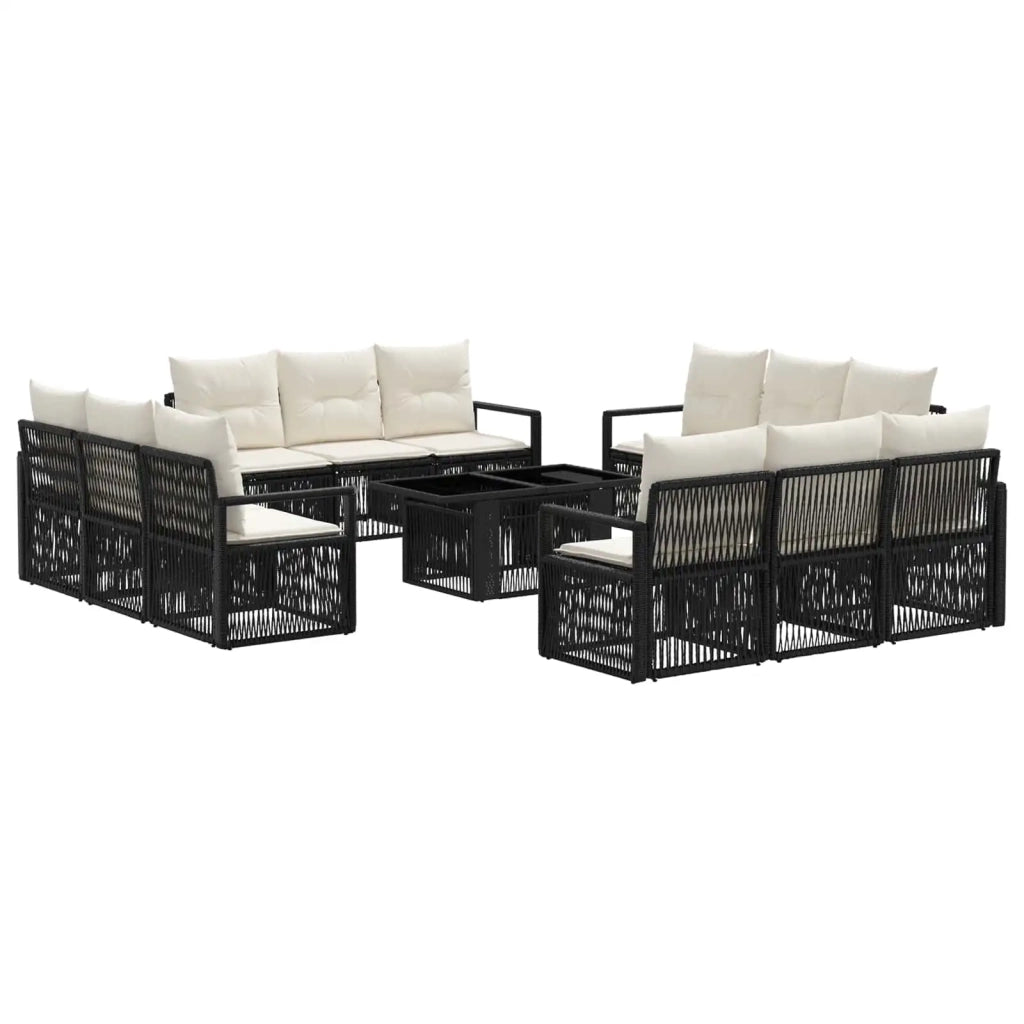 Set Divano da Giardino 13 pz Nero e Bianco Crema polyrattan 3437071