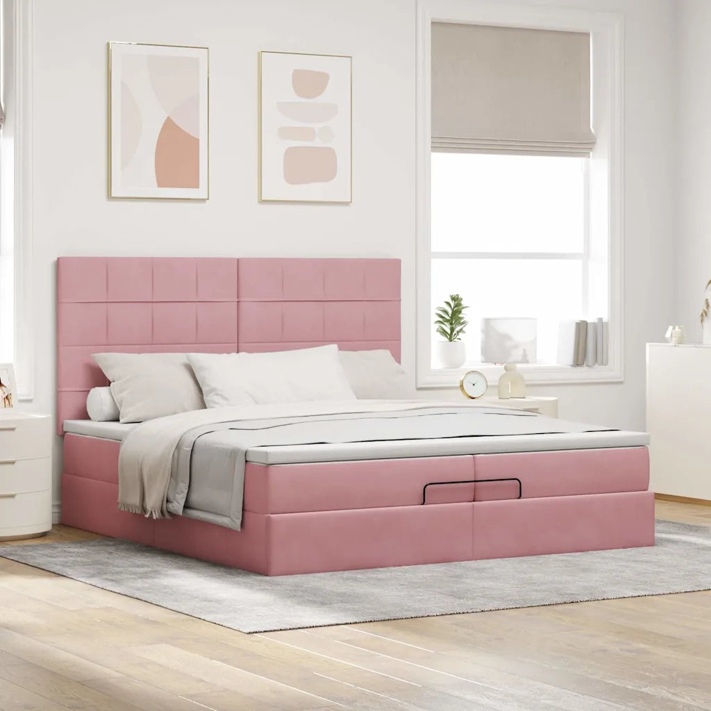 Struttura Letto Pouf con Materassi Rosa 200x200 cm Velluto 3314347