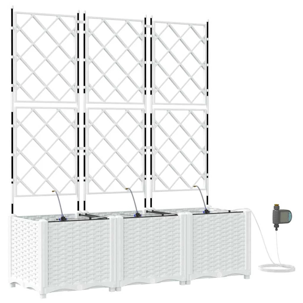 Set di 3 fioriere da giardino moderne con sistema di irrigazione 120 x 40 x 142 cm acciaio bianco 02_0058616