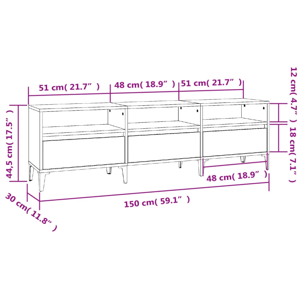 Mobile TV multimediale scaffale TV mobile TV sala da pranzo soggiorno camera da letto Sonoma 150 x 30 x 44,5 cm legno ingegnerizzato grigio 02_0028392