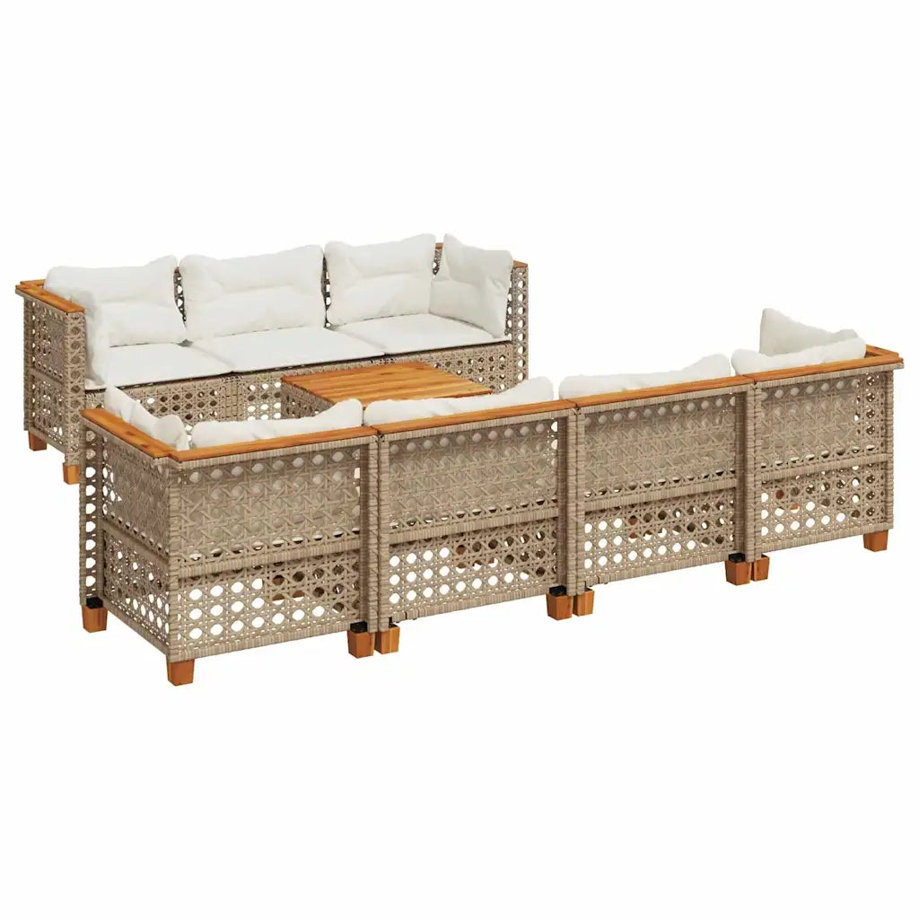 Set Divano da Giardino 8 pz con Cuscini Beige in Polyrattan