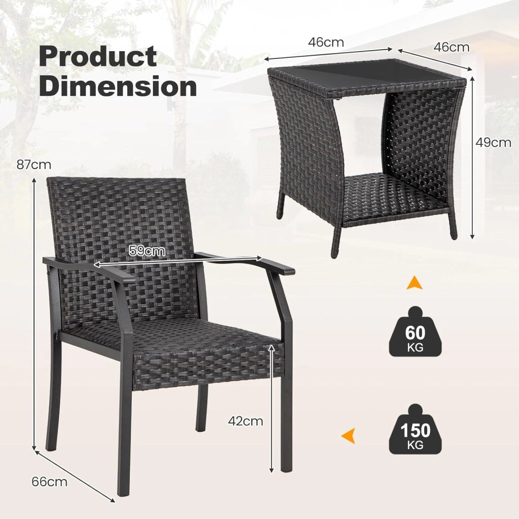 Set di mobili da giardino in rattan, resistenti alle intemperie, mobili da balcone, set di 2 sedie con tavolo, mobili da balcone per 2 persone, set di sedute