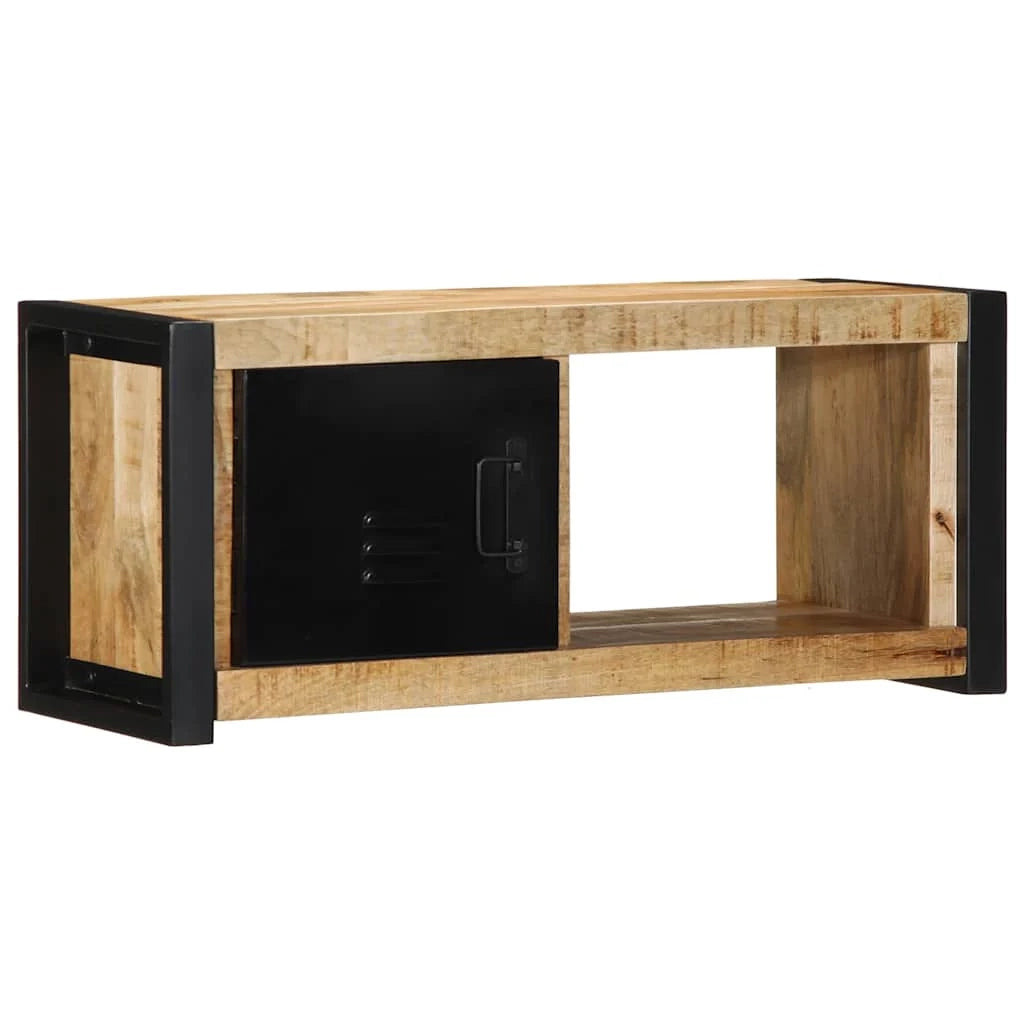 Pratico mobile porta TV dal design industriale 80 x 30 x 35 cm in legno massello di mango grezzo 02_0057636