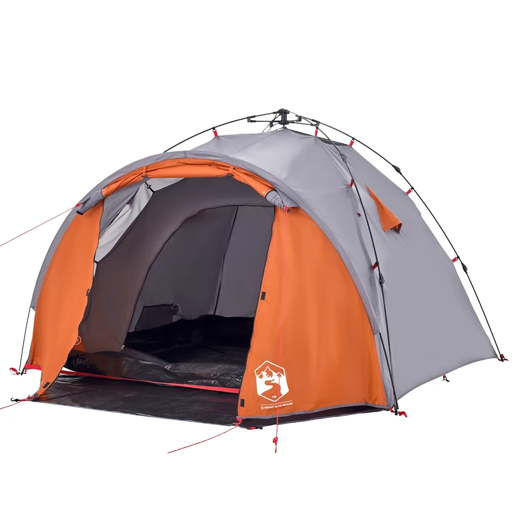 Tenda a Cupola 3 Persone-Tenda da campeggio Grigio e Arancione a Rilascio Rapido 742205