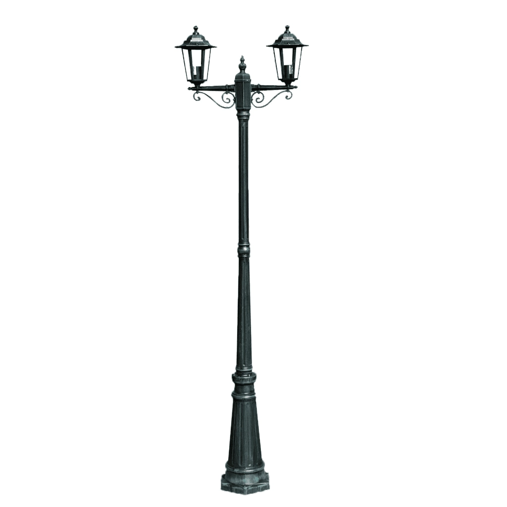 Lampione da Giardino 2 Bracci 215 cm Verde Scuro/Nero Alluminio cod mxl 77536