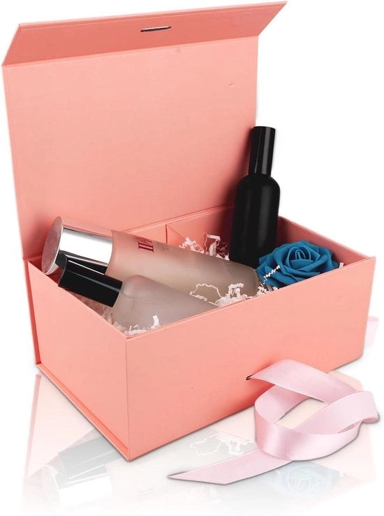 Scatola di regalo con coperchio rosa 26 x 17 x 11 cm - Ripiegabile - Per matrimonio compleanni Natale anniversario
