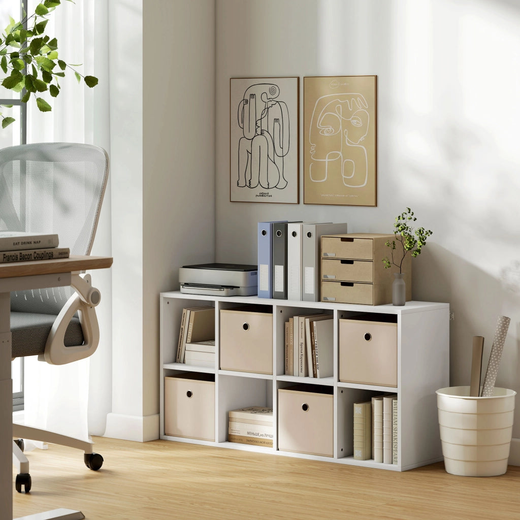 Libreria 8 Cubi con 4 Cassetti ¨C Xylo ¨C Bianco e Beige 105,9x30x53,7 cm