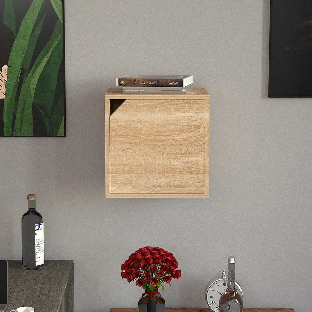 Mensola Cubo con 1 Anta da Parete Scaffale Montaggio Muro Quercia Design Moderno