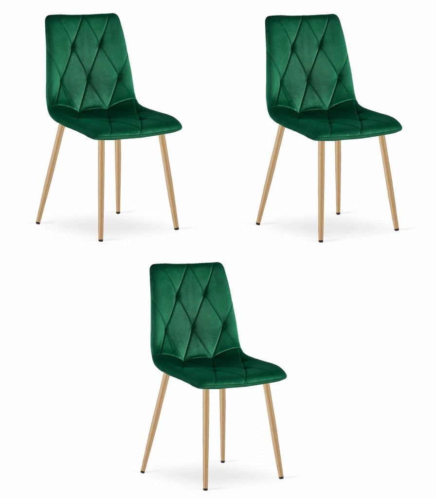 Sedia Valora TYRA in velluto verde scuro con gambe color legno x3