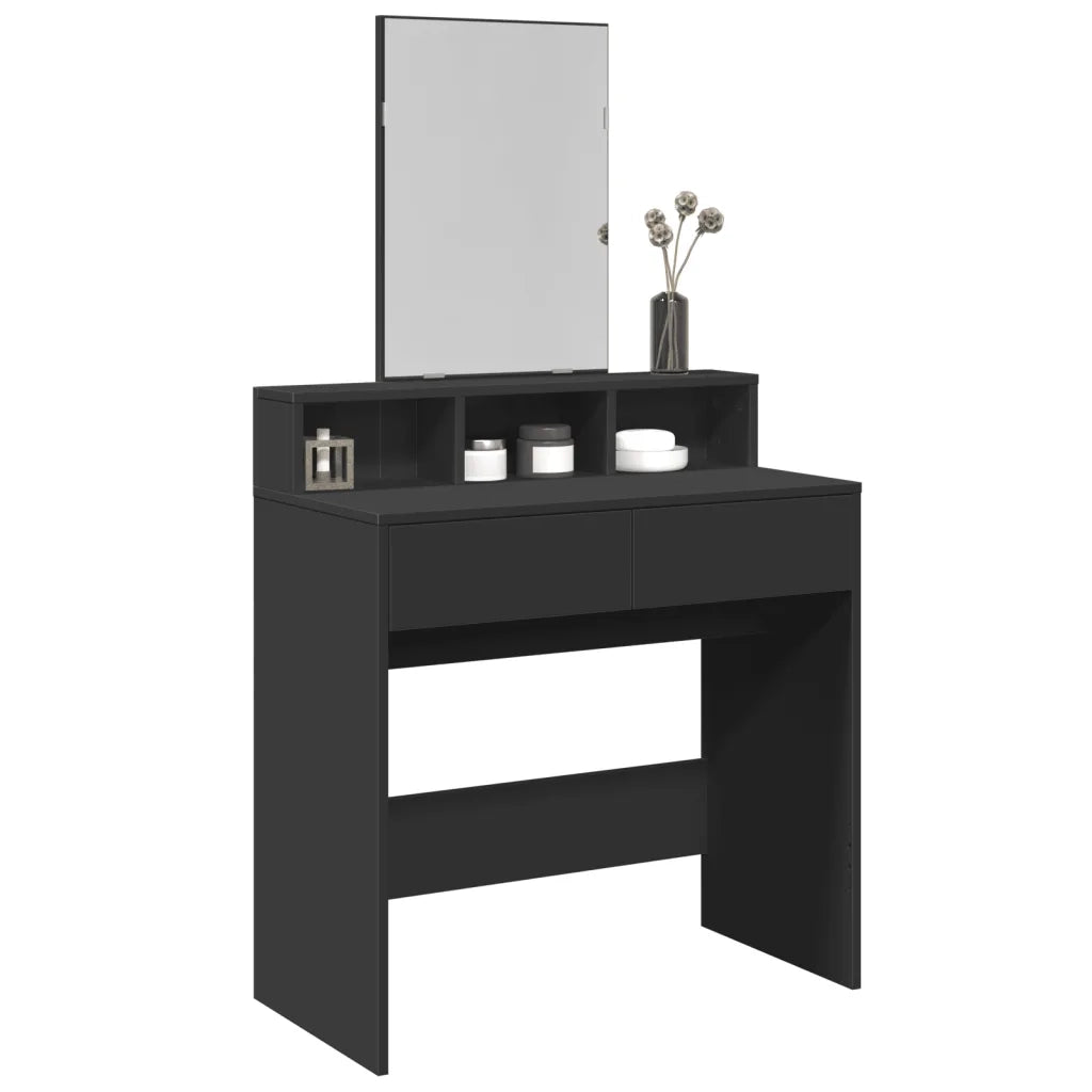 Toeletta con Specchio-Tavolo da Vanit¨¤ Nero 80x41x144,5 cm