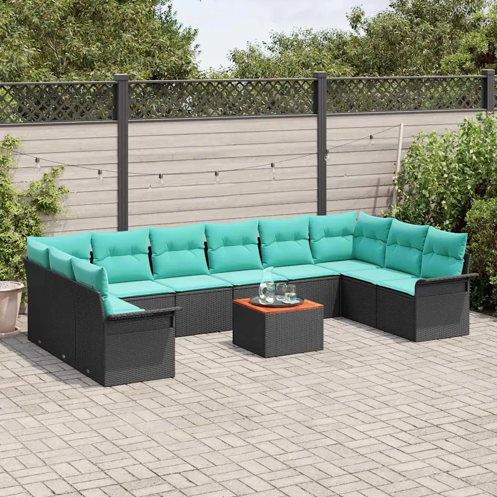 Set Divano da Giardino 11 pcs Nero e Turchese polyrattan