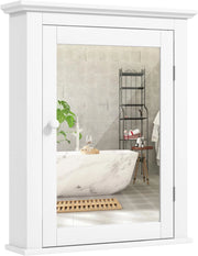 Armadietto Armadio a Specchio da Bagno, Arredo Specchio a Parete Mobiletto da Muro in Legno, Ripiani Regolabili, 56x14x69 cm (Bianco)
