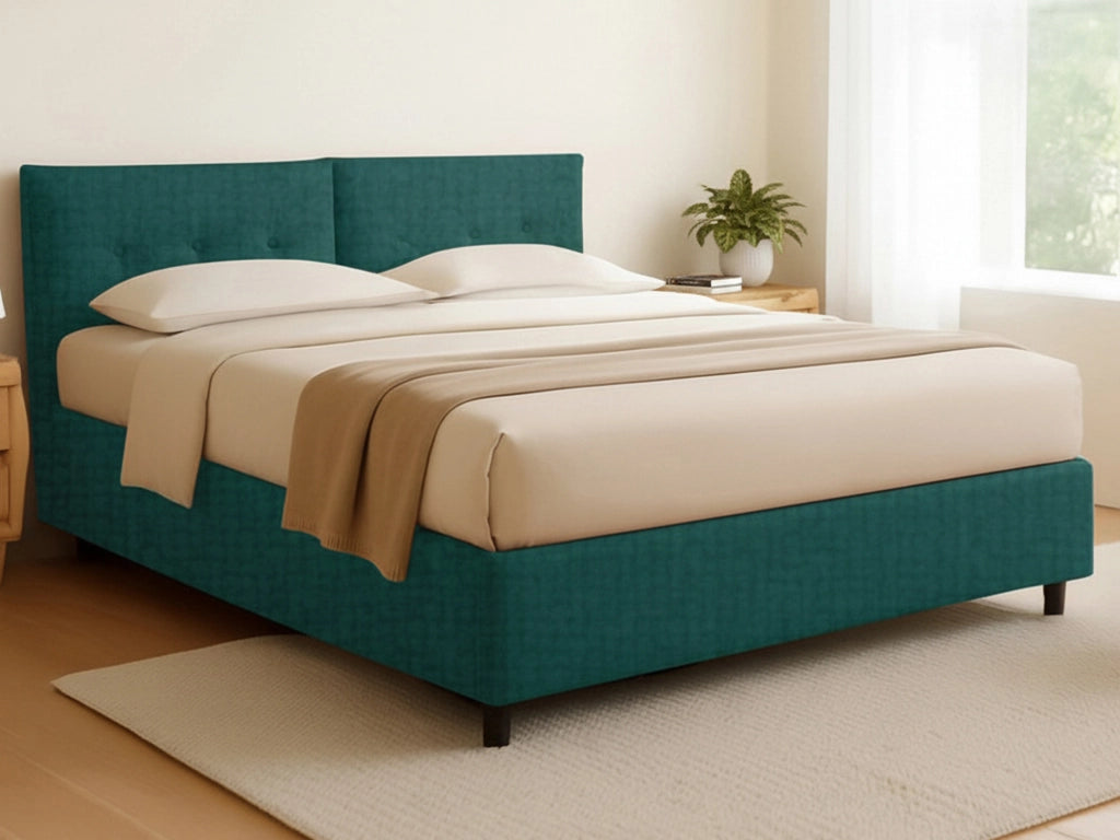 Bath, Letto Matrimoniale Sfoderabile Made in Italy, Verde Petrolio