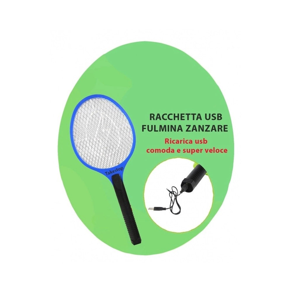 Trade Shop - Racchetta Usb Ricarica Veloce Cavo Micro Usb 3 Reti Metalliche Fulmina Insetti -