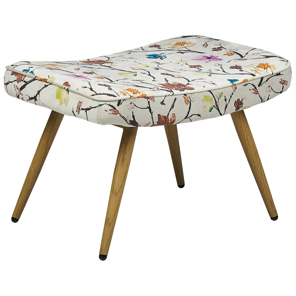 Sedia Wingback con tessuto ottomana color crema abbottonato motivo floreale in stile retrò