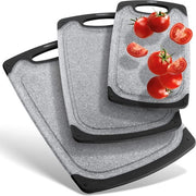 Set di taglieri premium (3 pezzi), resistente al lavastoviglie, antiscivolo con scanalatura per succhi d'arancia e manico per appendere, BPA libero, grigio, antracite, nero, realizzato in PP, antibatterico
