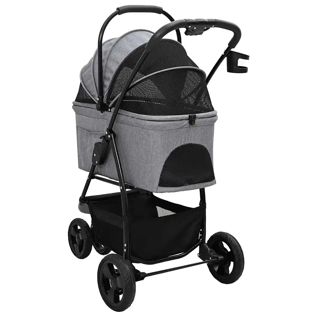 vidaXL Passeggino pieghevole per animali Grigio 78 x 54 x 101 cm