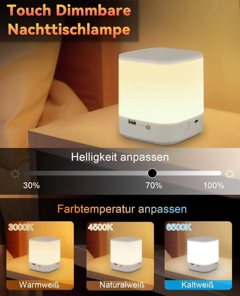 ZMH Lampada da tavolo LED set 2 pezzi bianca touch dimmerabile USB ricaricabile 1800mAh 3 temperature colore
