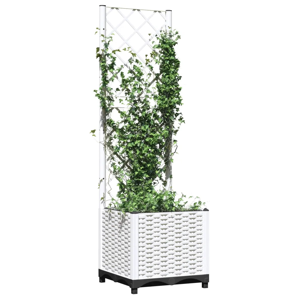 Fioriera | Cassetta per fiori | Vaso da Giardino con Graticcio Bianco 40x40x136 cm PP