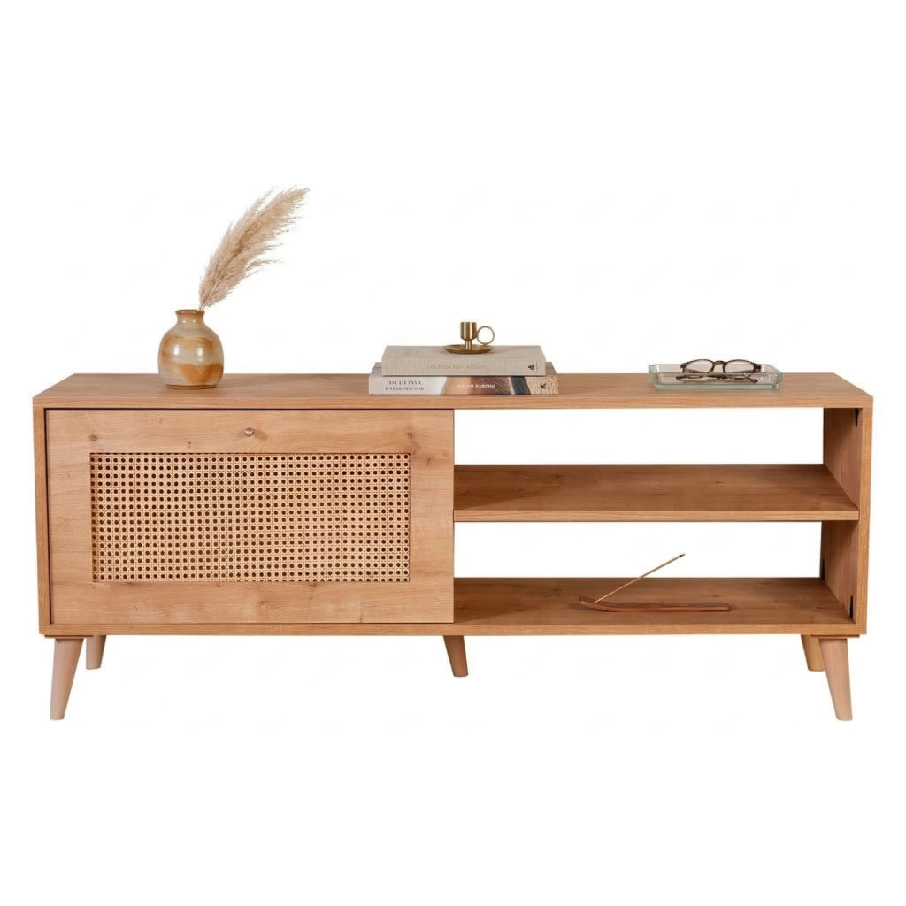 Lauria, Mobile Porta tv un Ripiano, 138x41x55h cm Marrone Rovere