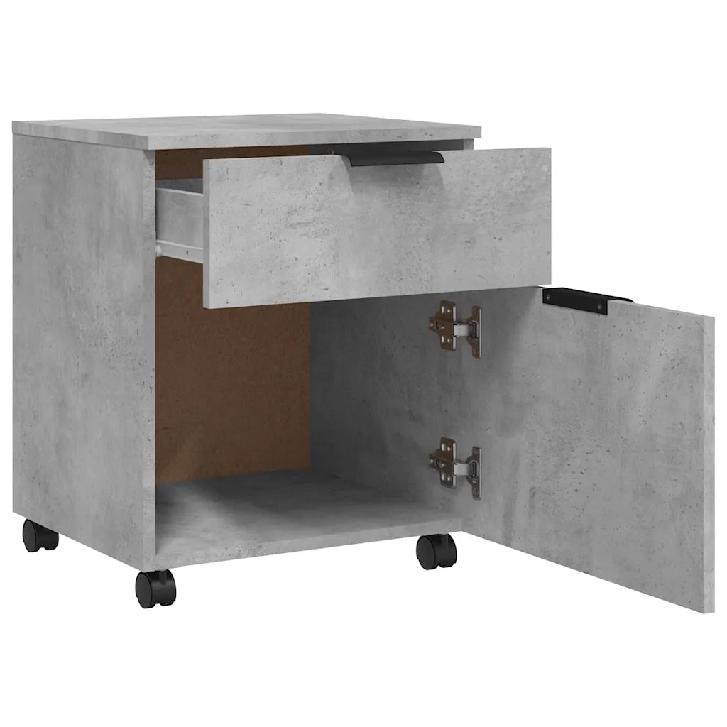 Schedario con Ruote Grigio Cemento 45x38x54cm Legno Multistrato 811524